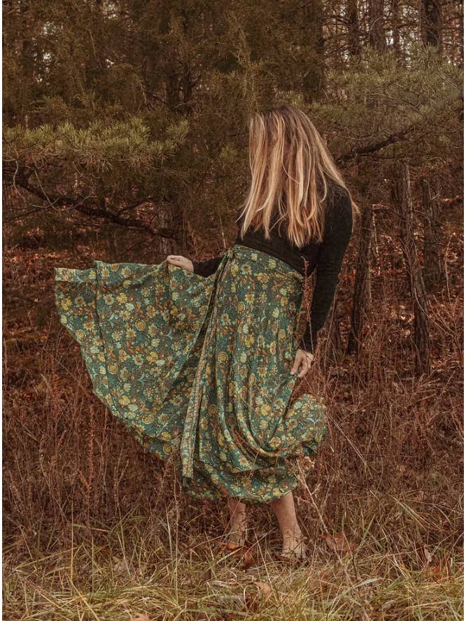 Gardenbelle Shop - Wholesale Skirt - Women's - Hippie Boho Style 2 Layer Floral Silk Wrap Skirt1