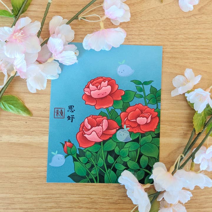 Traditional Peonies Mini Art Print for wholesale by Laiberry Art