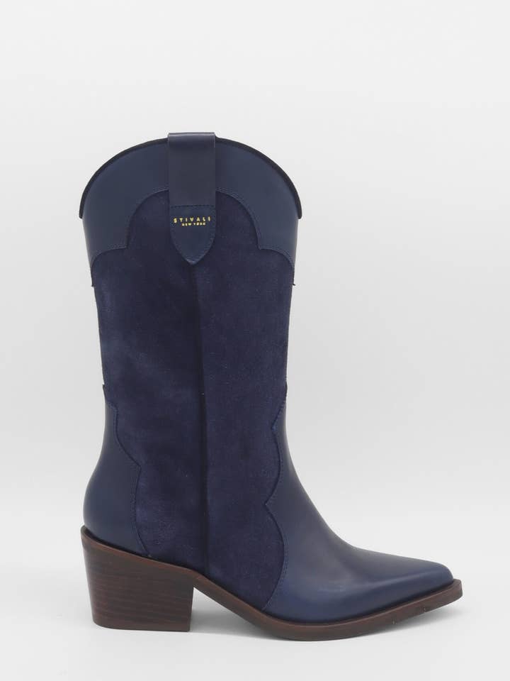 Houston western inspired blue suede leather women's boot for wholesale by STIVALI NEW YORK