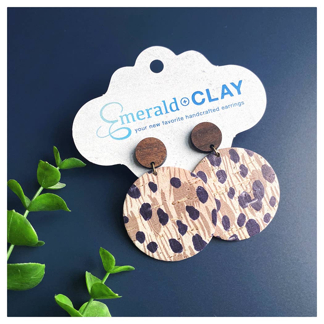 Emerald and Clay - Vendita all'ingrosso Orecchini pendenti - Cork Circle + Palo in legno1