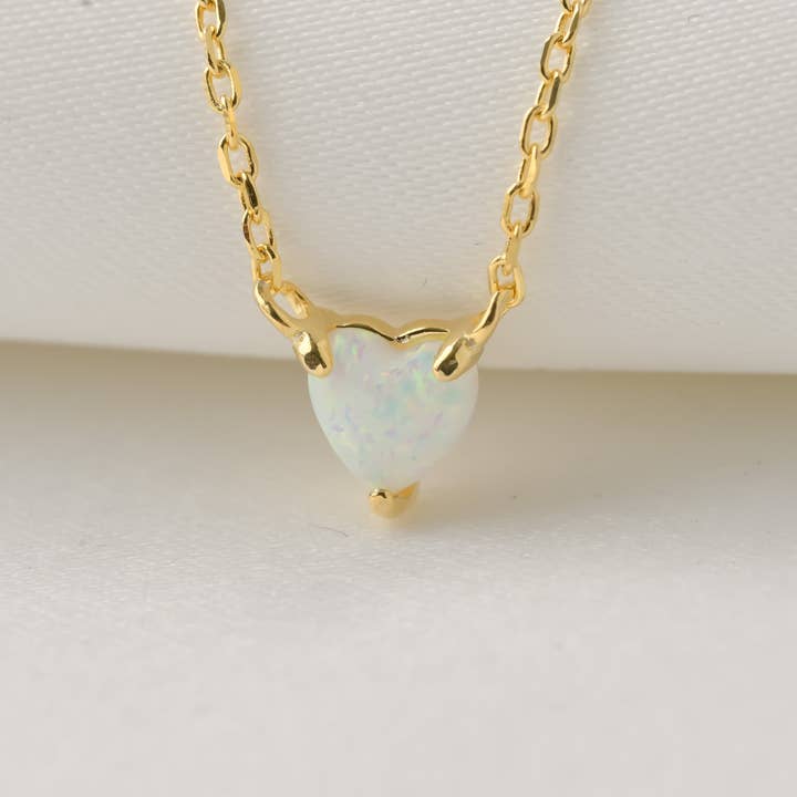 Blueyejewelry - Venta al por mayor Collares con colgantes/abalorios - Collar de plata 925 con forma de corazón y ópalo, collar con forma de corazón minúsculo2
