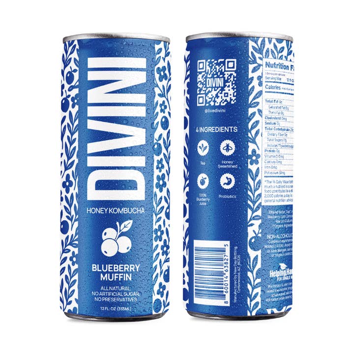 DIVINI Blueberry Muffin Honey Kombucha (4-packs) for wholesale by DIVINI