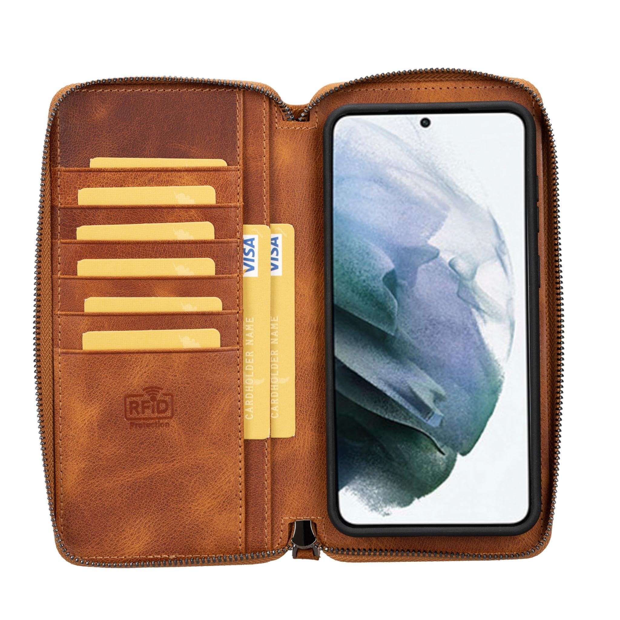 Bouletta - Vente Étui portefeuille pour téléphone – unisexe - Étuis portefeuille en cuir à fermeture éclair pour Samsung Galaxy S23 Series - PMW1