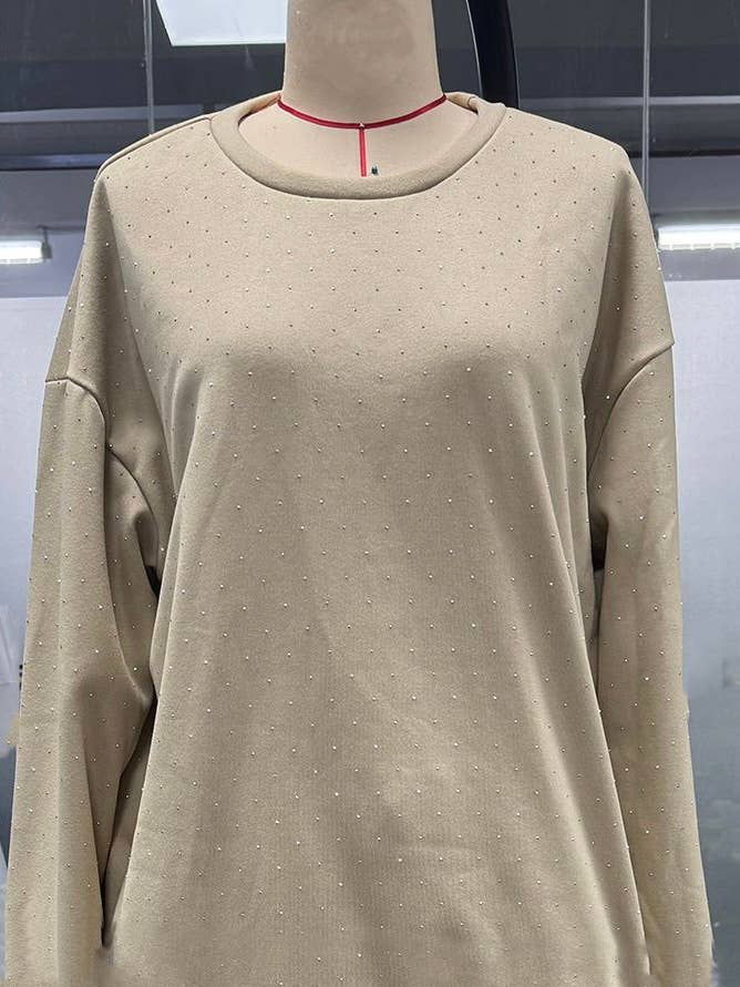 Rosa Clothing - Wholesale Top & Pant Set (NOT Loungewear) - Women's - Allover Rhinestone sweatshirt wide leg Leisure set10