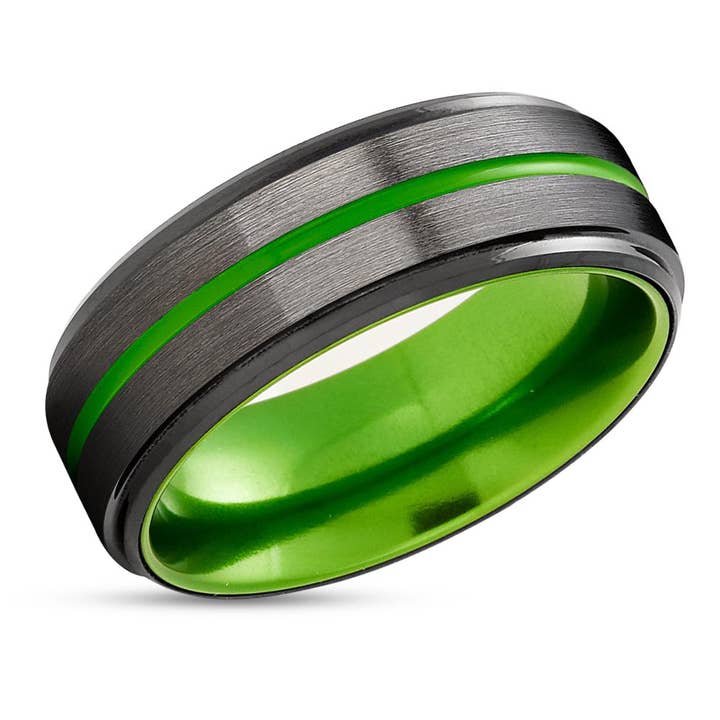 Groene wolfraamring - Groene trouwring - Gunmetal trouwring - Groene ring voor wholesale door Lucky Love Rings