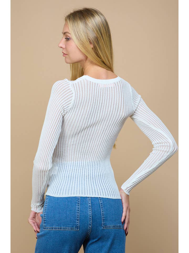 ANWND - Wholesale Knit Top - Women's - 8774 -SEMI SHEER RIB KNIT LONG SLEEVE TOP