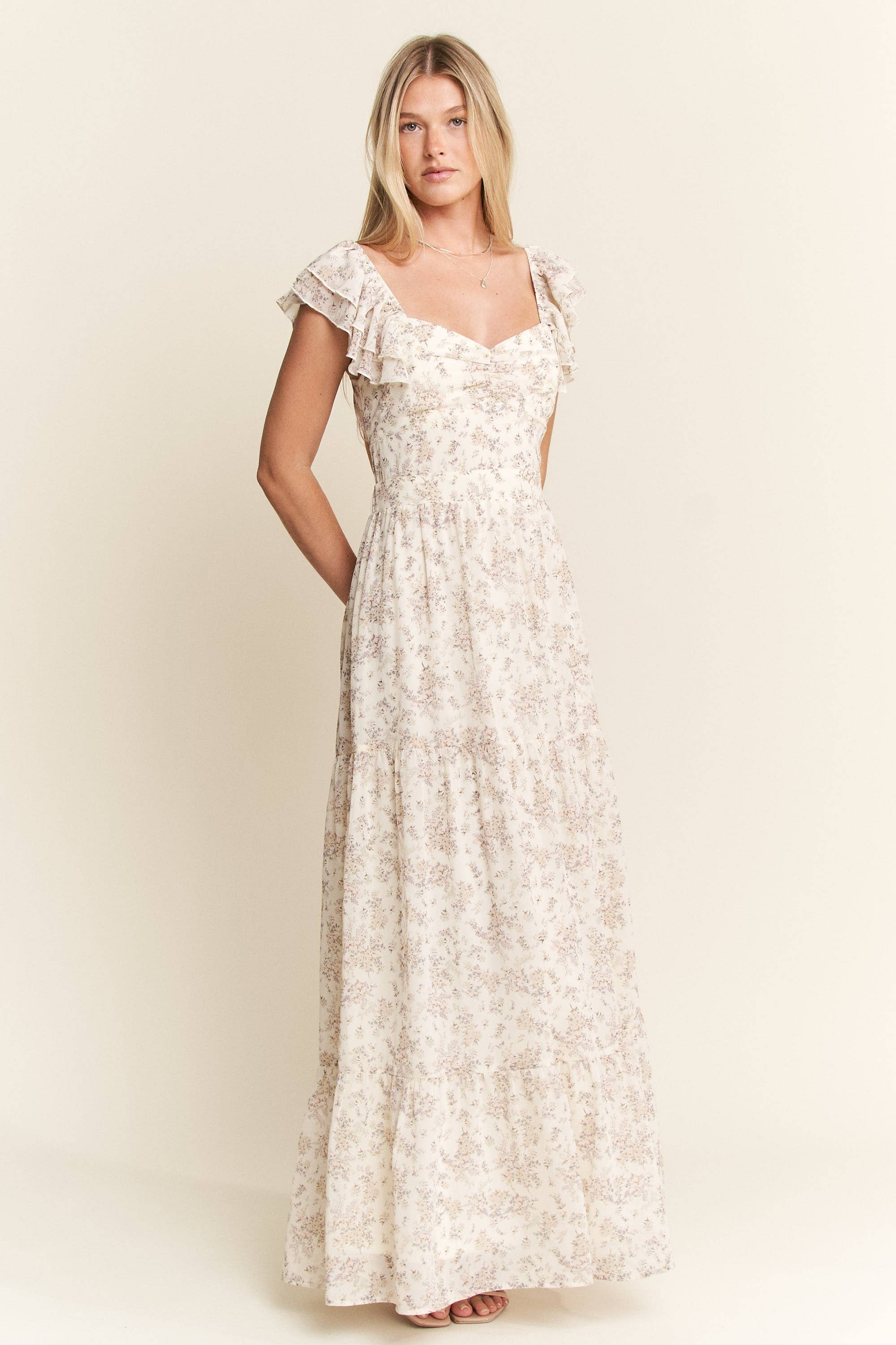 JADE BY JANE - Wholesale Dress - Women's - RUFFLE SLEEVE TIERED MAXI DRESS6