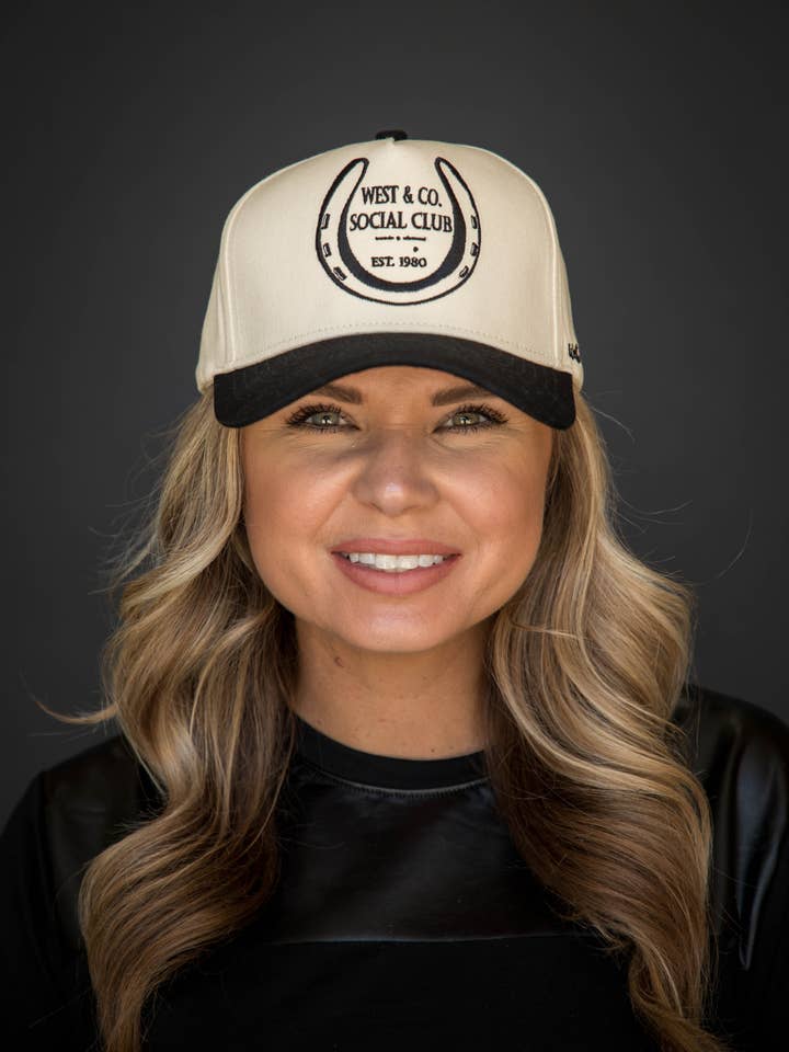 Black & Cream Baseball Cap w/ Black West & Co Social Club for wholesale by West & Co.
