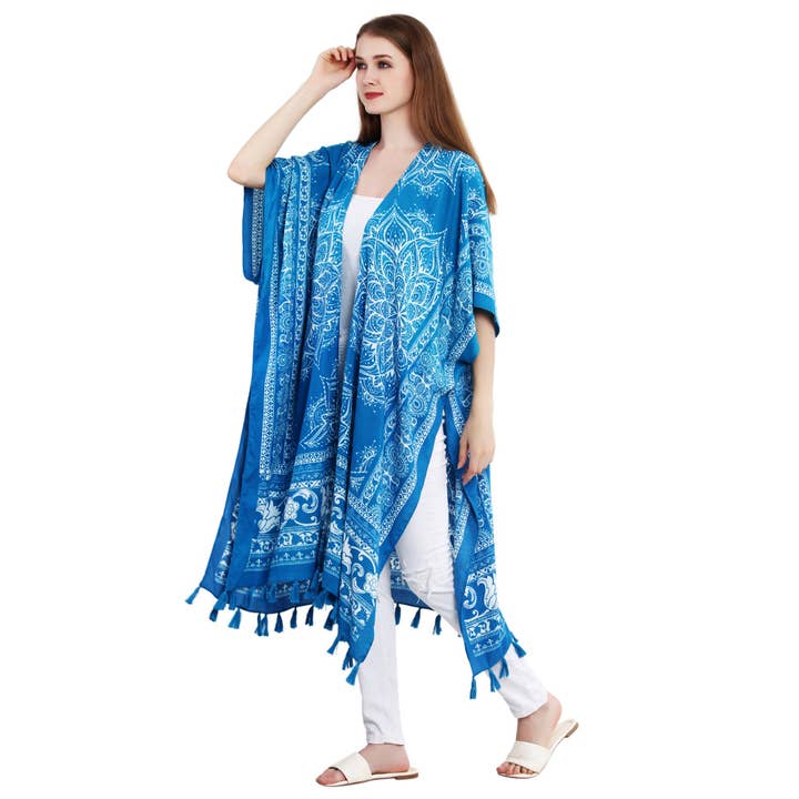 Couvre-pantalons à imprimé cachemire ouvert sur le devant du kimono pour femmes pour la vente par Miniapparels