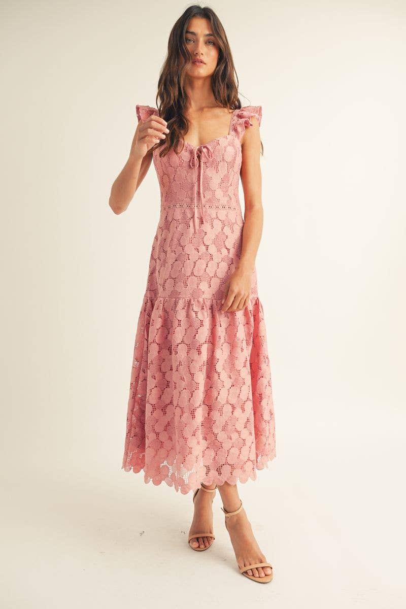 JUST ME - Wholesale Dress - Women's - NOVELTY LACE RUFFLE BOTTOM MIDI DRESS8