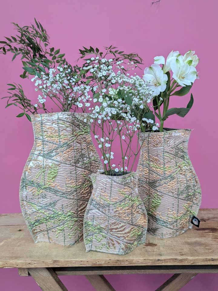 Pop Up Vase in Lichen for wholesale by Megan Crook Textiles