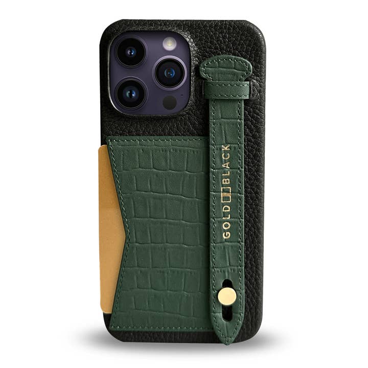 Slim groen leren hoesje met krokodillenreliëf voor iPhone 14 Pro Max met kaarthouder en riem voor wholesale door GOLDBLACK