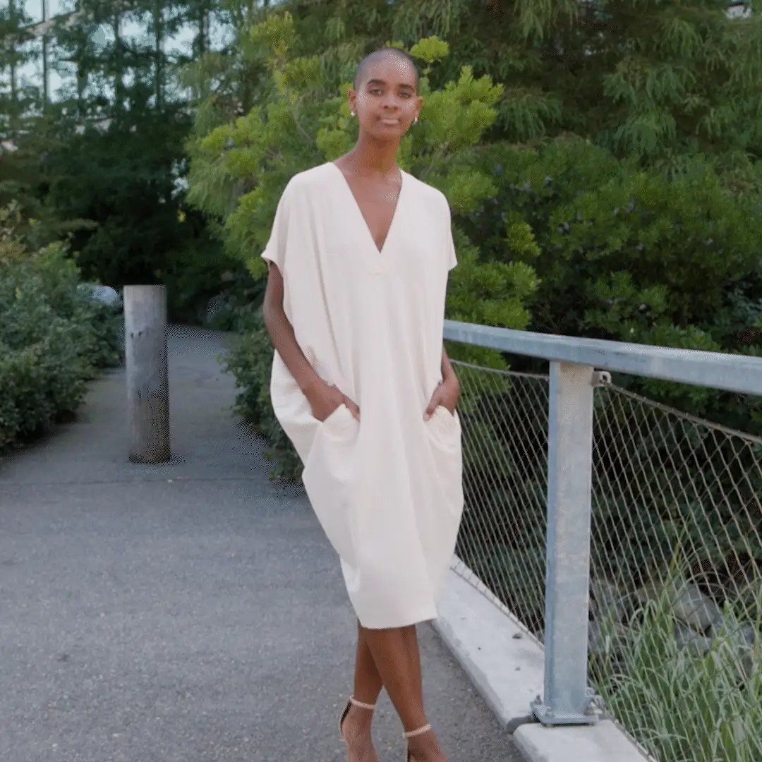 Clara Sunwoo - Wholesale Dress - Women's - DR45R - Textured Rayon - Empire Waist Caftan Pocket Dress