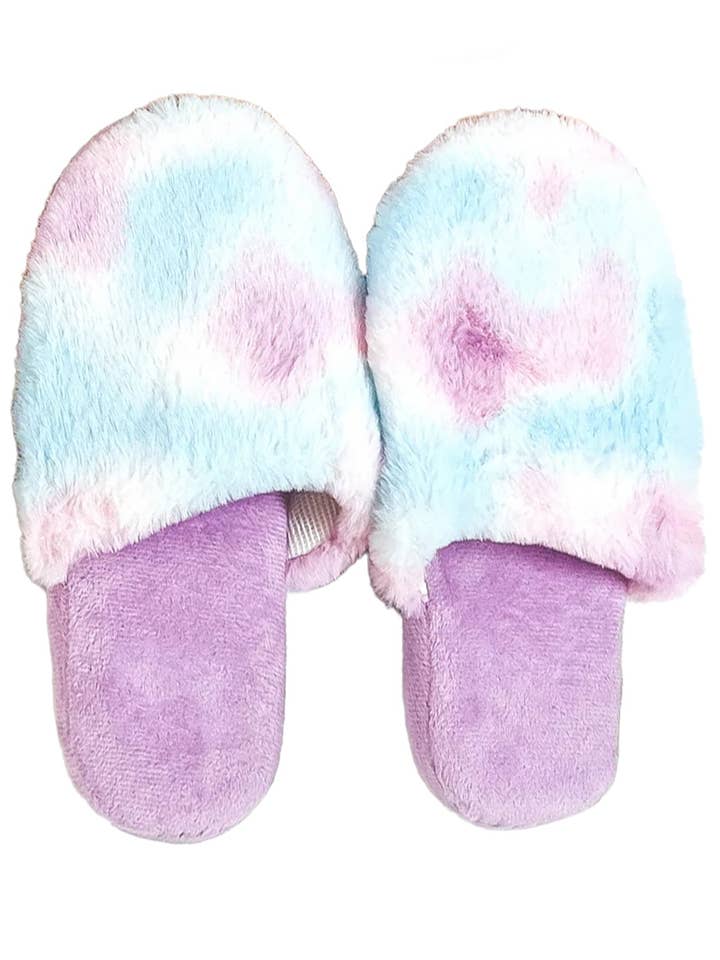Cap Zone - Wholesale Slippers - Women's - Tie Dye Pastel Fuzzy Fleece Foam Lounge Slippers
