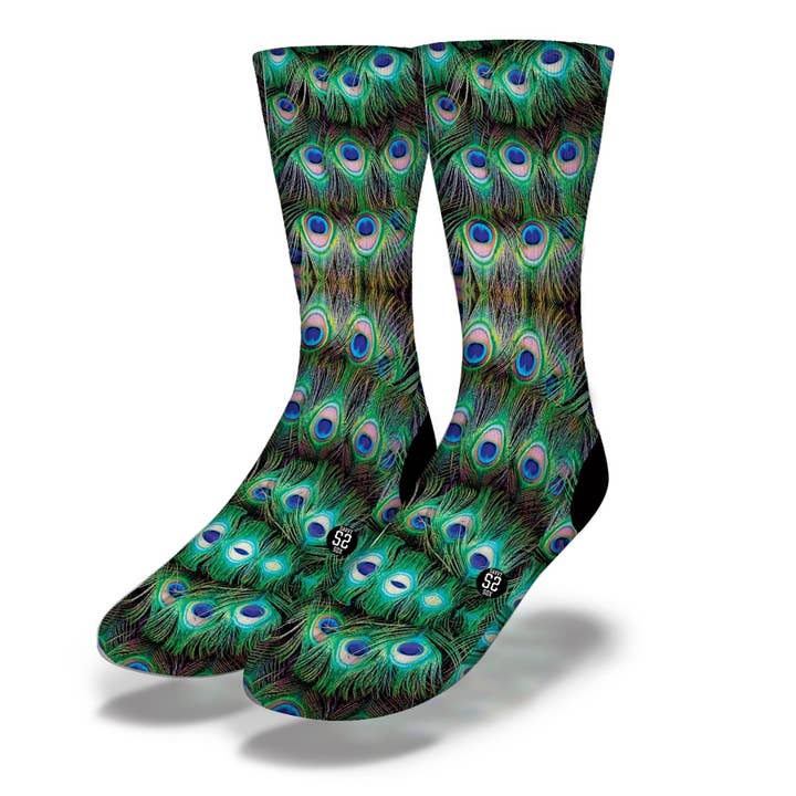 PEACOCK FEATHERS Fun Animal Socks for wholesale by Savvy Sox