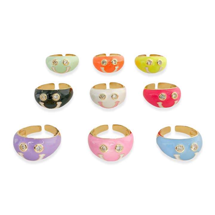 LRN188 - Enamel Smiley Face Ring* for wholesale by OMG Blings