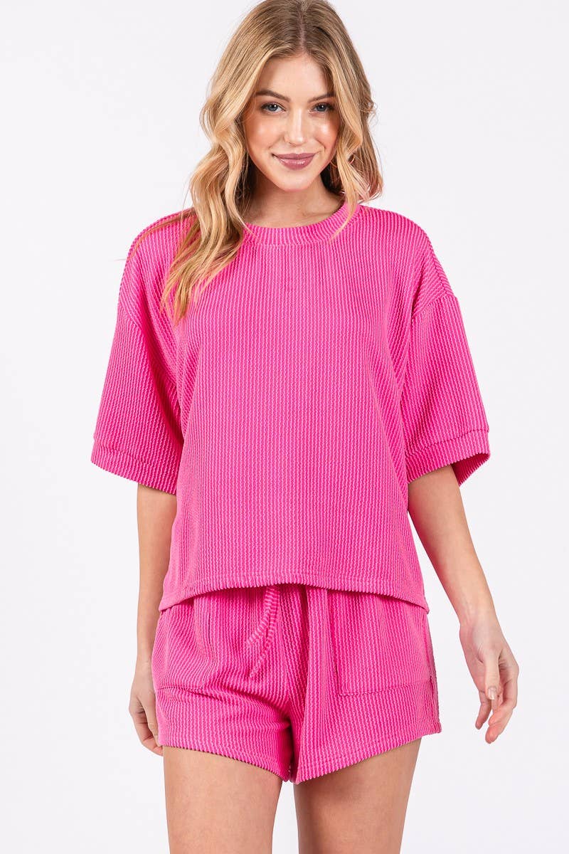 Sewn and Seen - Wholesale Lounge Set - Women's - RIBBED ROUND NECK TOP AND SHORTS SET69