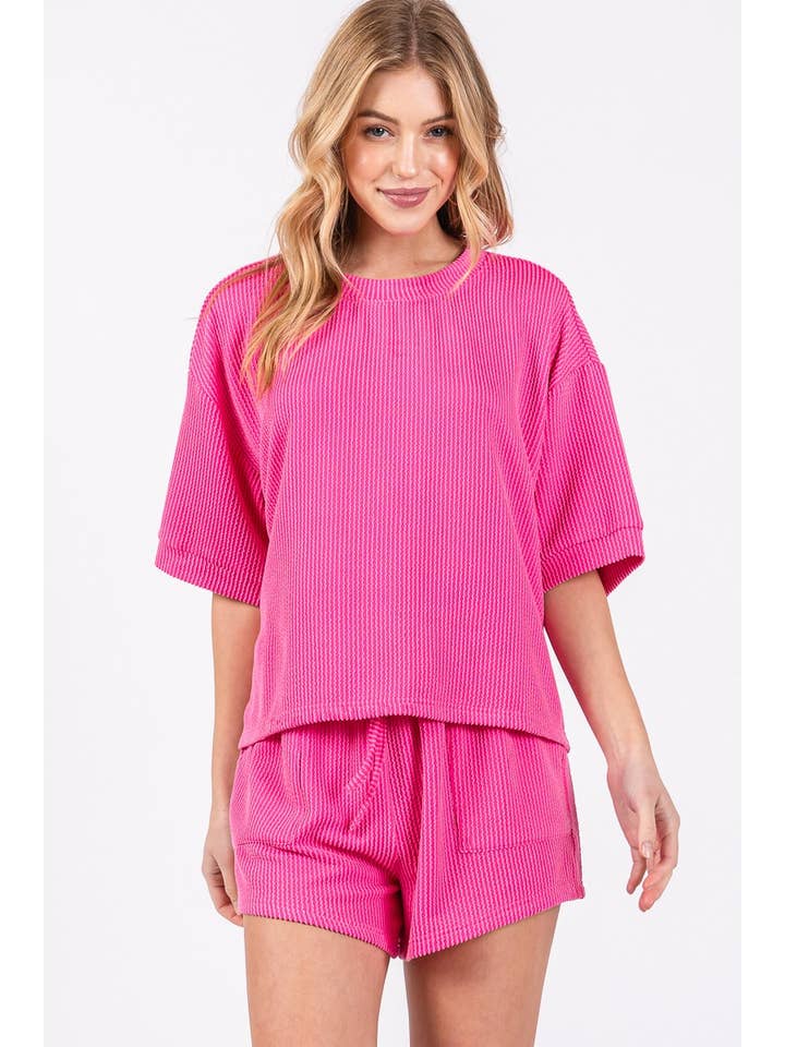 Sewn and Seen - Wholesale Lounge Set - Women's - RIBBED ROUND NECK TOP AND SHORTS SET69