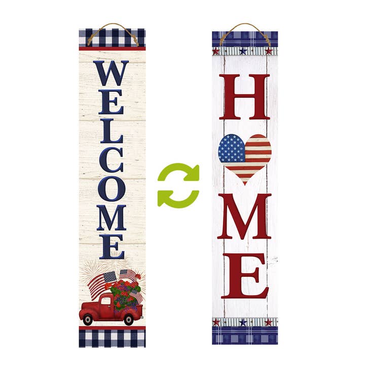 Patriotic Celebration Pine Reversible Porch Leaner for wholesale by Briarwood Lane