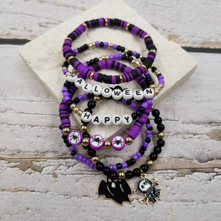 Bracciale Elemento Horror Impilato Viola Mortale di Halloween per la vendita all'ingrosso da parte di Treasure Wholesale