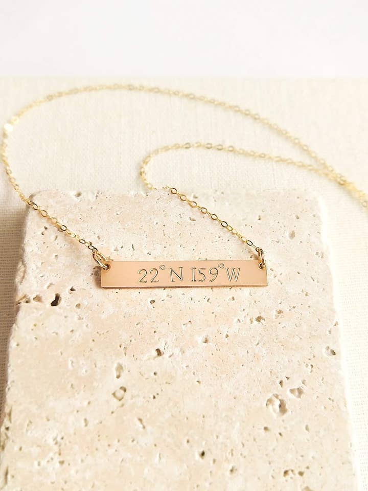 Kauai Coordinates Bar Necklace for wholesale by M. Cawood
