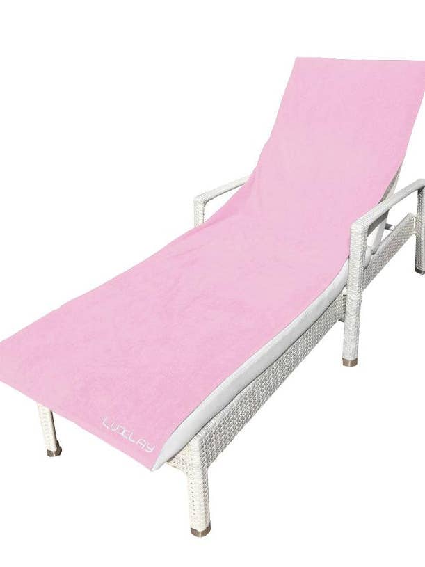 premium sun lounger beach towel - pink/white for wholesale by LUXLAY