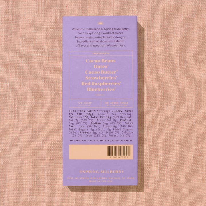 Spring & Mulberry - Wholesale Chocolate Bar - Mixed Berry Date-Sweetened Dark Chocolate
