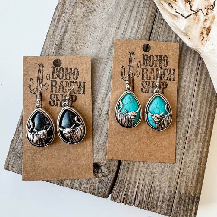 Boho Ranch Shop - Wholesale Dangle Earrings - Western Highland Cow Teardrop Dangle Earrings