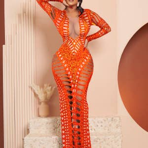  Womens Sexy Slit Dress with Lace See Through Bodysuits Club  Cocktail Party Rhinestone Dresses Outfits : Clothing, Shoes & Jewelry
