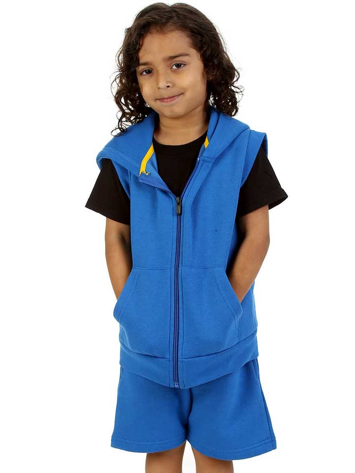 Kids Royal Blue 2-Piece Gilet and Shorts Set for wholesale on Faire
