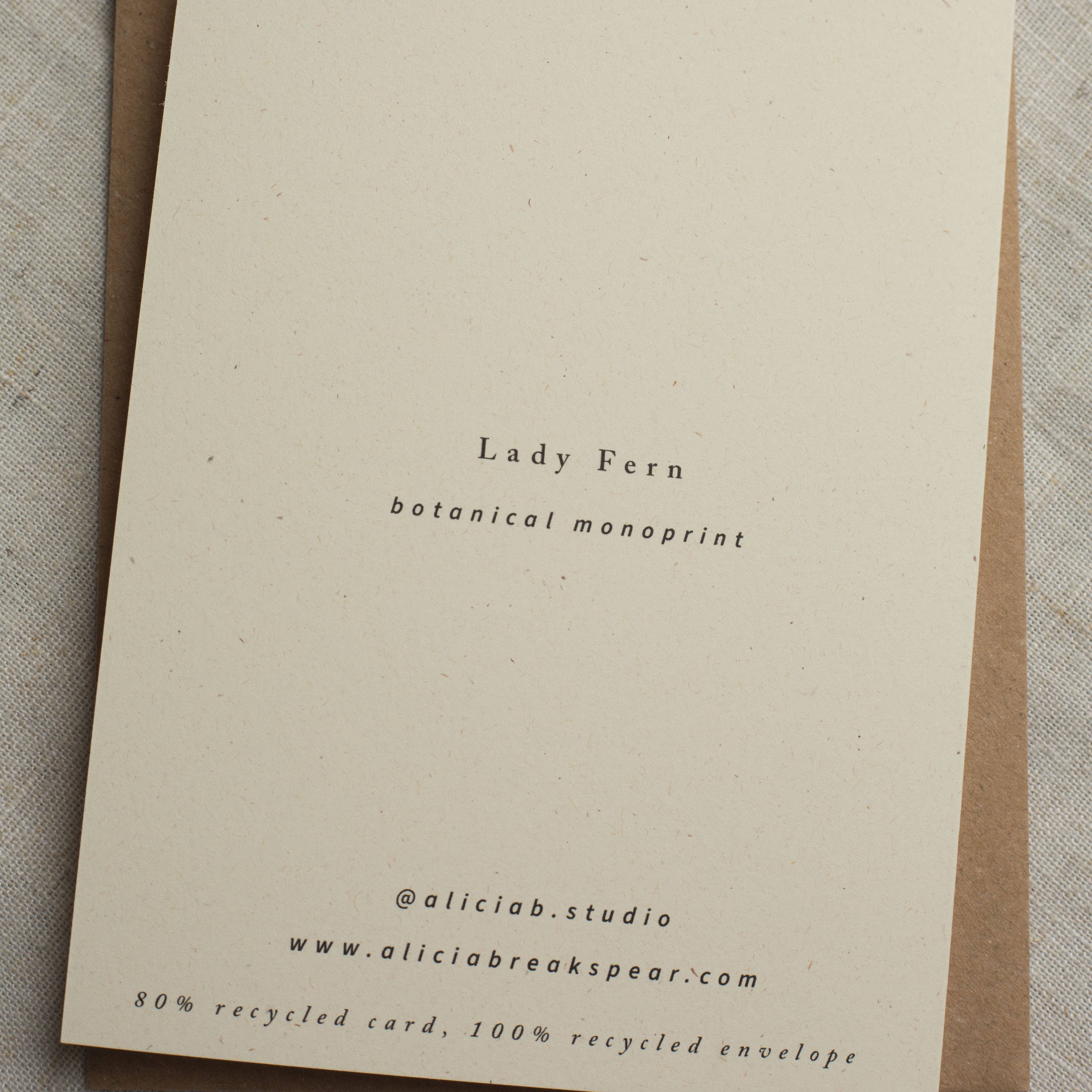 Alicia Breakspear - Wholesale Everyday Greeting Card - Lady Fern Print Greeting Card A6 Recycled Card 6