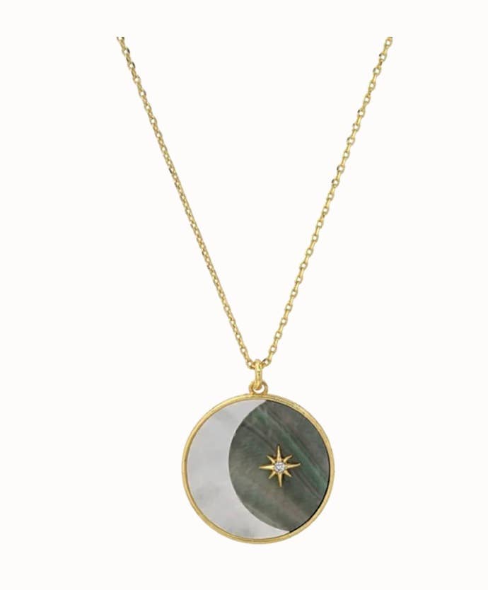 HoopLa - Wholesale Pendant/Charm Necklace - Moon - Lunar Phase- Medallion Necklace 14k Steel0