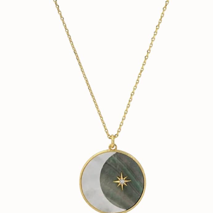 HoopLa - Wholesale Pendant/Charm Necklace - Moon - Lunar Phase- Medallion Necklace 14k Steel3