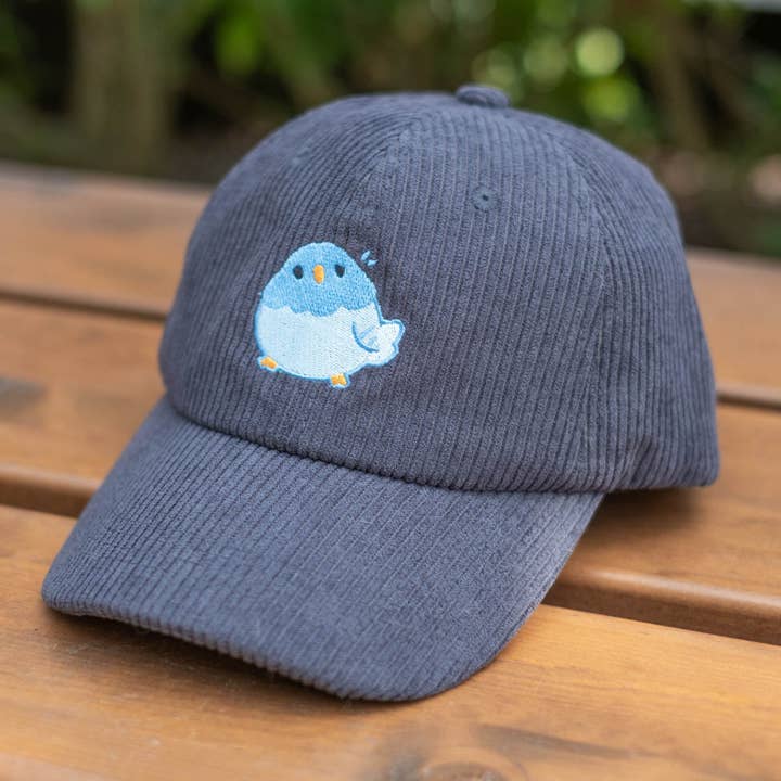 Corduroy cap - Surprised Pigeon, black for wholesale by Birdie Tam