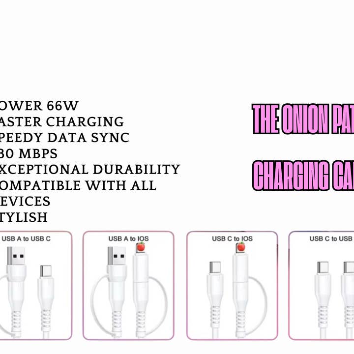 The Onion Patch - Wholesale Charging Cable - Cowboy Pearl & Turquoise Beaded 4-IN-1 Charging Cable4