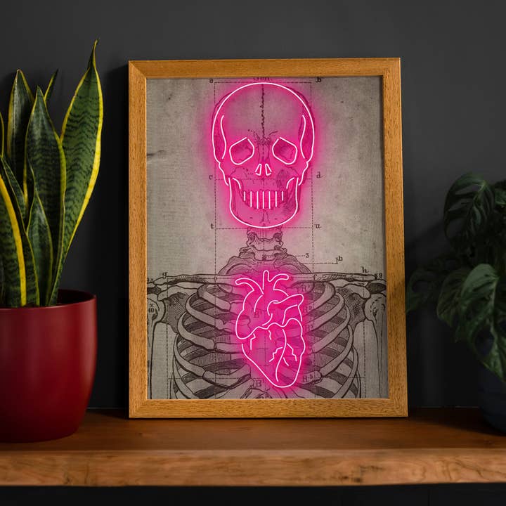 Ink & Drop - Wholesale Art Print - Neon Skeleton Vintage Diagram Print