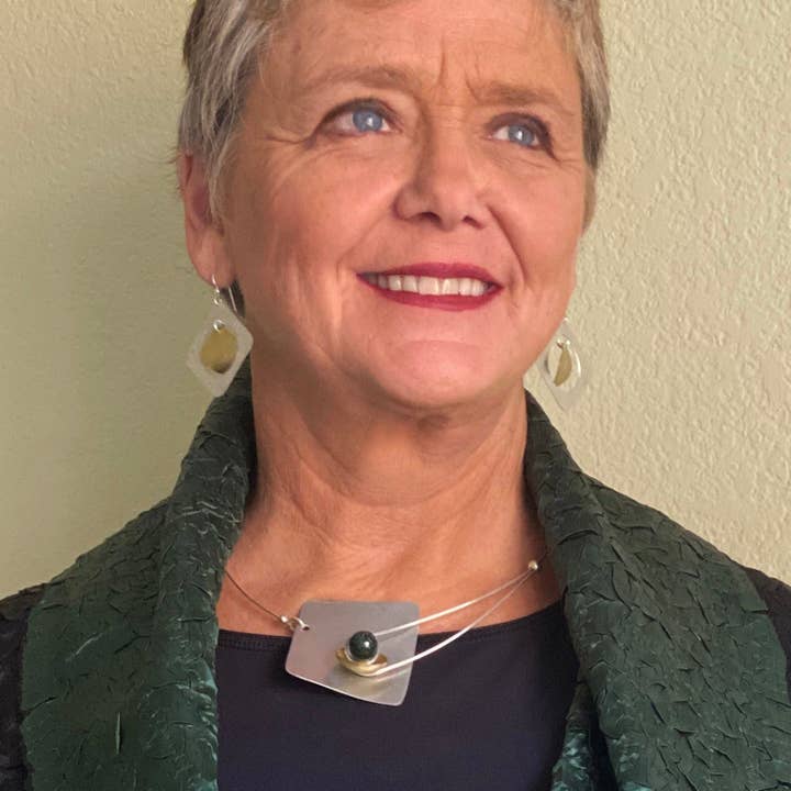 Chick Boss LLC - Wholesale Pendant/Charm Necklace - DAWN Best Selling Small Angular Metal Necklace from the SCULPTURAL Collection with Simulated Pearl or Jade option3