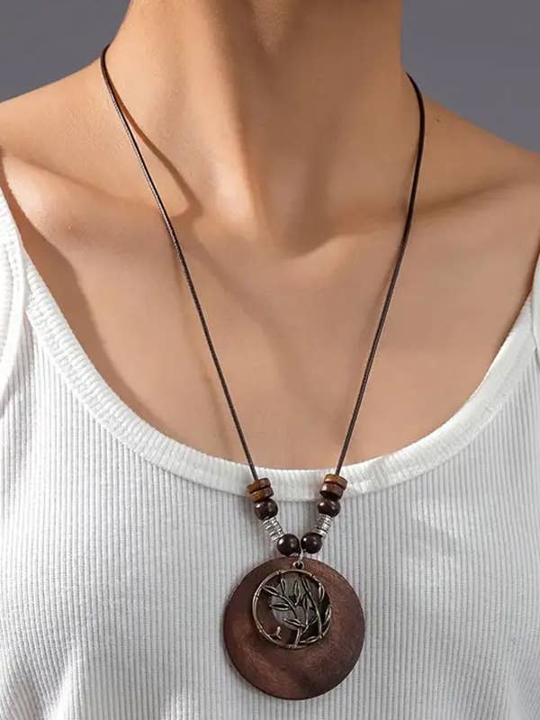 ( Y407 ) VINTAGE TRÄHÄNGE LÅNGT HALSBAND för wholesale av Jewelry Max