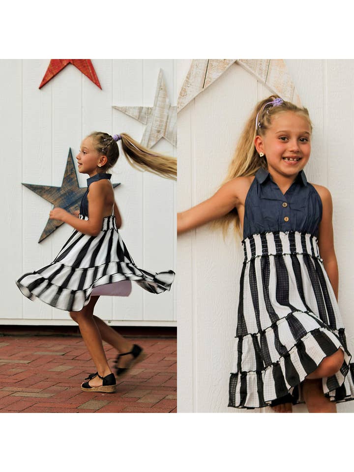SISSYMINI - Wholesale Dress - Kids - Toddlers & Girls Shirt Collar Ruffled Dress | 717-1711