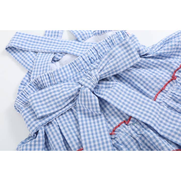 Lil Cactus - Wholesale Dress - Kids - Blue Gingham Crawfish Layered Sundress4