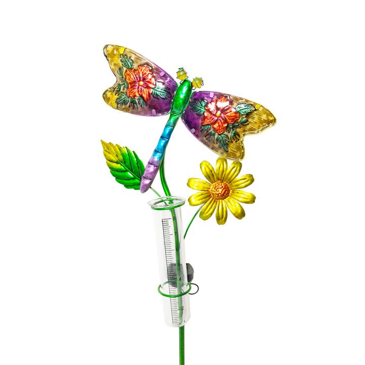 Solar Dragonfly Lighted Rain Gauge Stake for wholesale by Continental Art Center