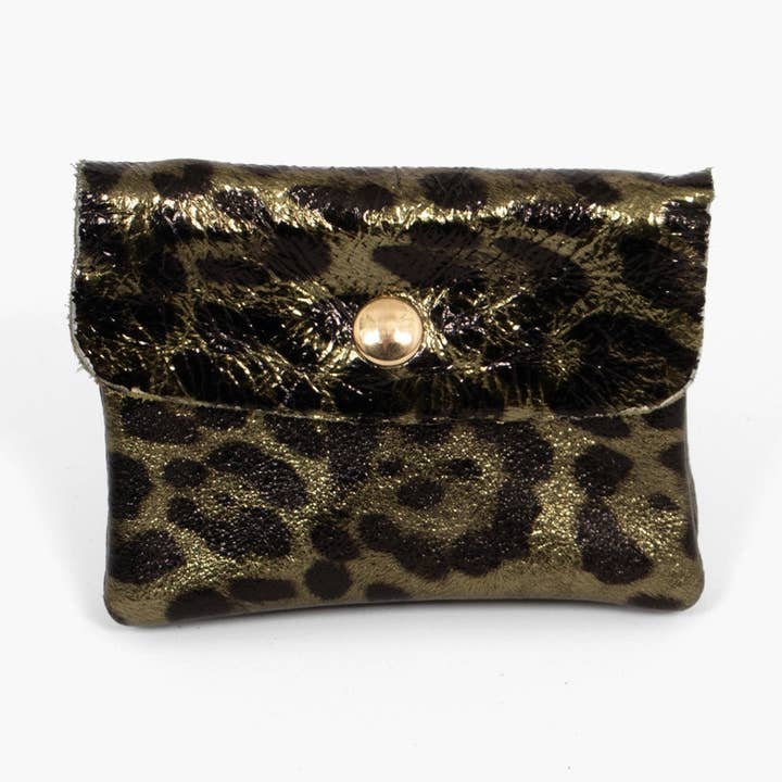 Portamonete in Pelle Italiana - Stampa Leopardo Kaki, Metallico per la vendita all'ingrosso da parte di Sarta Pelle