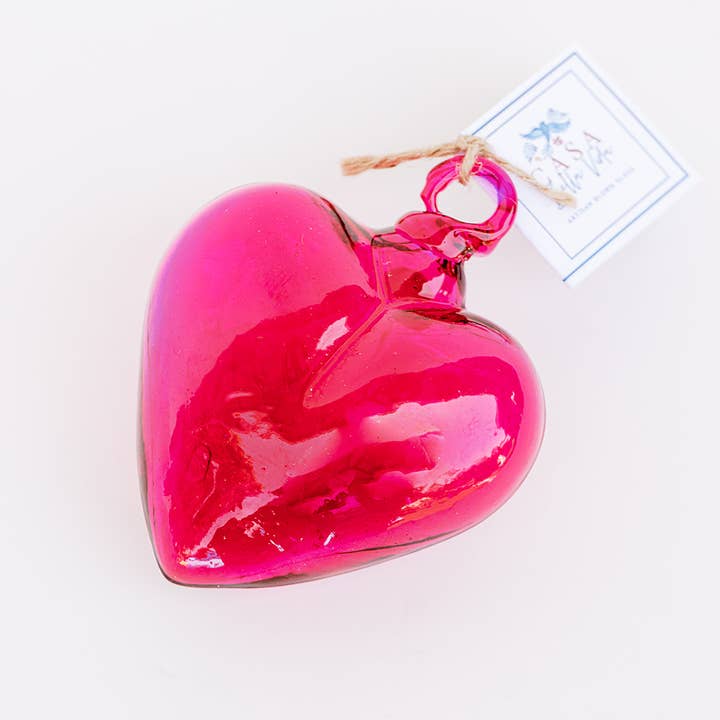 Casa Bella Vida - Wholesale Ornament - Blown Glass Heart - Pink - Mini1