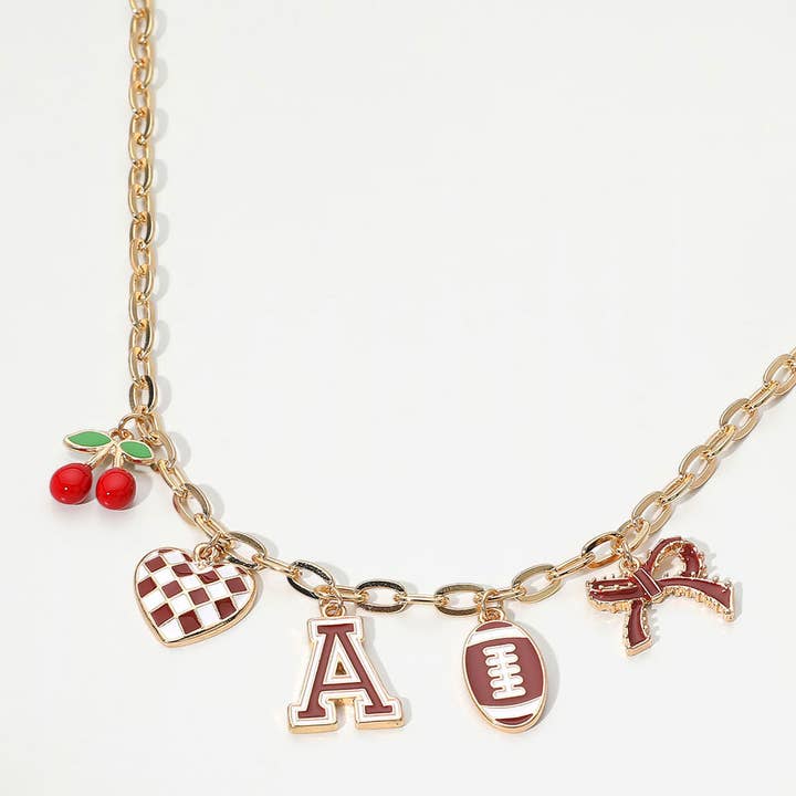 Sensibling Corp. - Wholesale Pendant/charm necklace - Football Theme Bow Cherry Heart Charm Station Necklace6