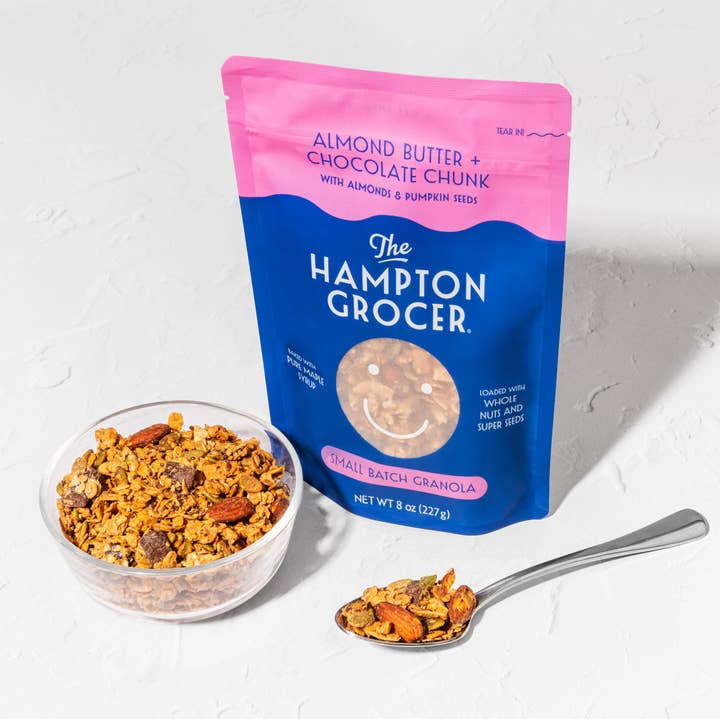 Almond Butter + Chocolate Chunk Granola for wholesale by The Hampton Grocer Granola