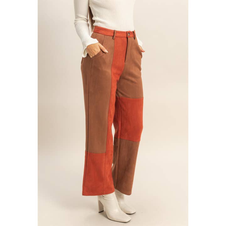 HYFVE - Wholesale Pants - Women's - Faux Suede Color Block Pants1