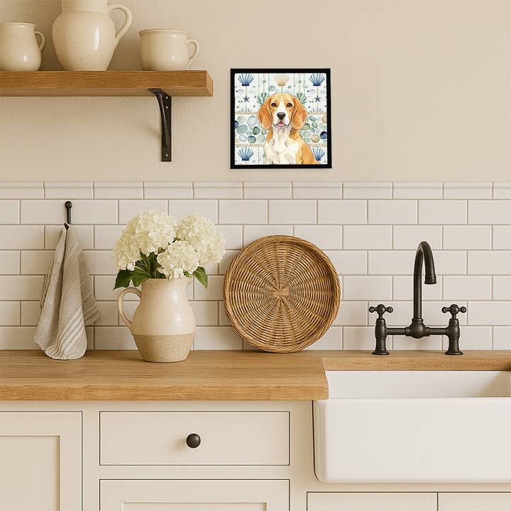 Lemon and White Beagle Coastal Sea Glass Metal Print WDK690 for wholesale by Caroline's Treasures