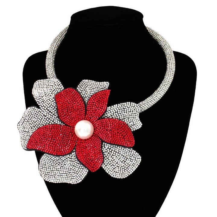 Sensibling Corp. - Wholesale Pendant/Charm Necklace - Pearl Centered Bling Studded Oversized Flower Pointed Necklace12