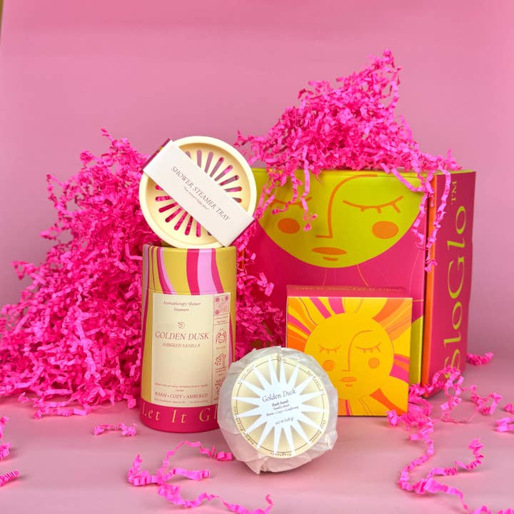 Vanilla Spa Gift Set with Shower Steamers, Bath Bomb & Soap for wholesale by SloGlo