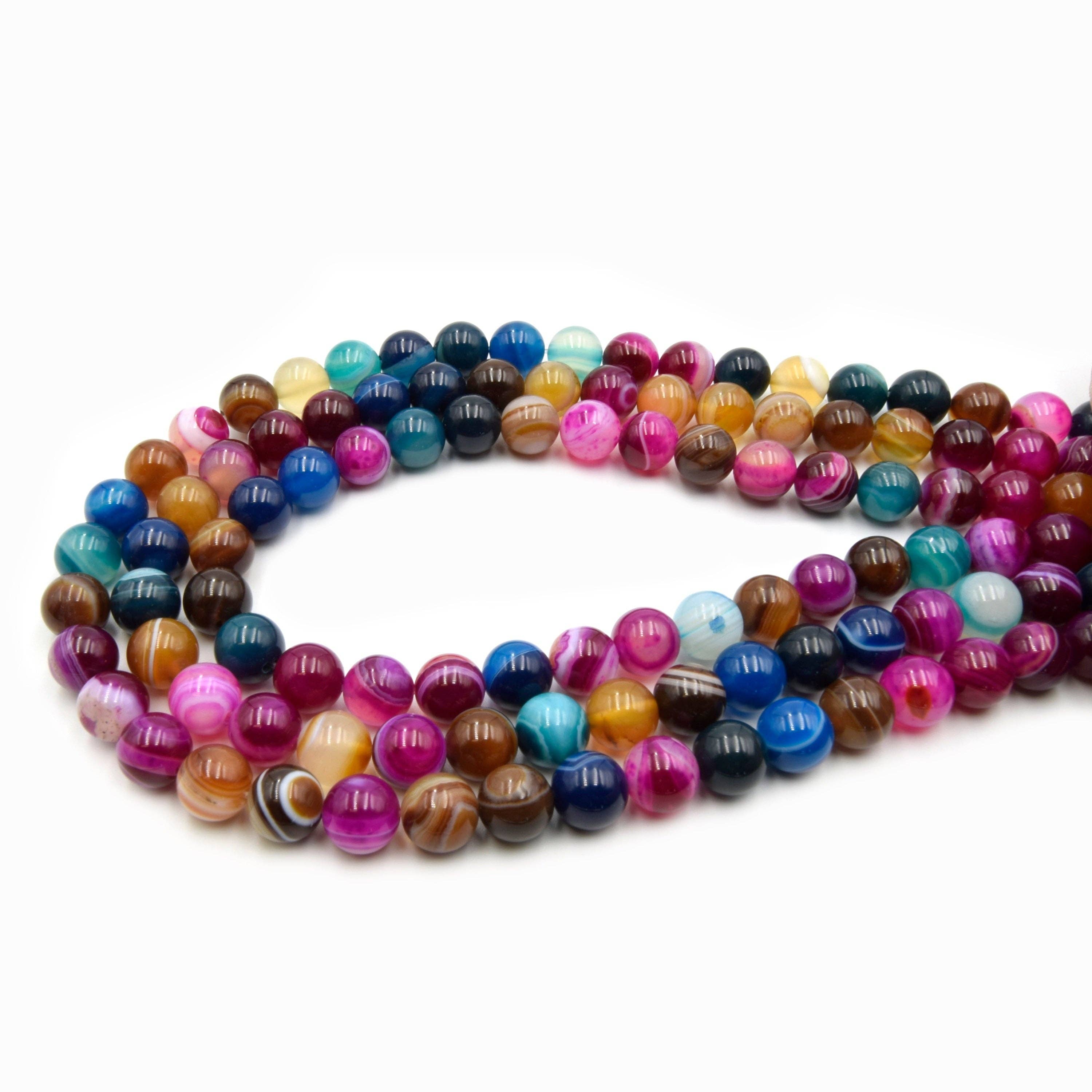 Only Beads - Wholesale Beads - Pink Multi Color Striped Agate  Beads | Smooth Round Loose Gemstone Beads | Natural Agate Beads1